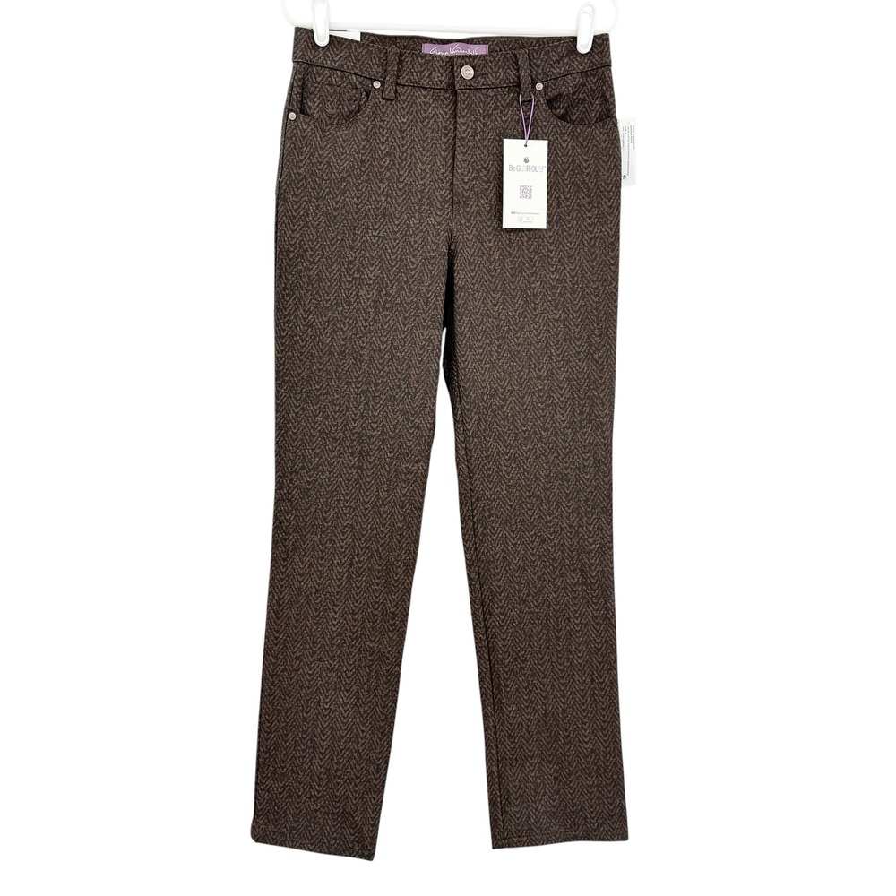 Gloria Vanderbilt Amanda Ponte Pants Size 8 Coffee Roast Herringbone Brown NWT